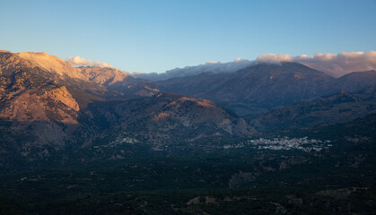 Panoramic view of beautiful mountains and seaside countryside of Crete, Greece