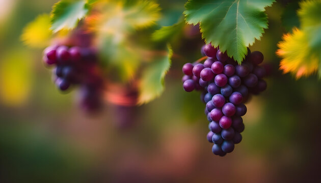 Racimos de uvas en el vi&ntilde;edo y efecto borroso desenfocado m&aacute;gico
