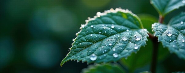 delicate snowflake on a dark green leaf with frost, snowflakes, gentle fall