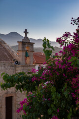 Beautiful streets and local restaurant of village Mirtos, near Ierapetra, Crete, Greece