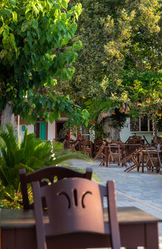 Beautiful streets and local restaurant of village Mirtos, near Ierapetra, Crete, Greece