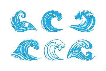 Sea waves icon. Illustration of blue ocean waves, Isolated on white background
