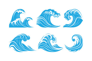 Water waves vector icon, Ocean sea waves Silhouette set Wave beach vector symbol