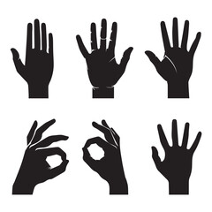 Silhouette Collection of Hands Showing Gestures Vector Illustration