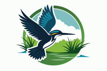 flying kingfisher with color silhouette logo B.eps