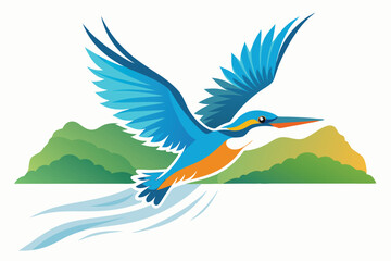 flying kingfisher with color silhouette logo C.eps