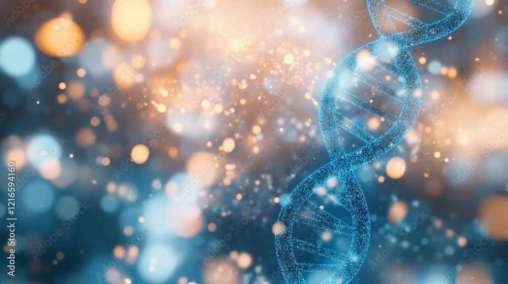 Canvas Prints close-up view of a shimmering blue dna double helix structure on a soft blurred background, represen