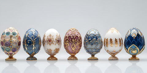 Ornate Gold Patterned Easter Eggs on Display
