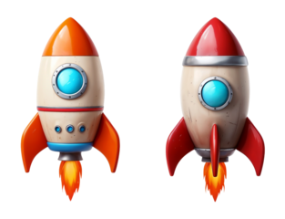 Two Cartoonish Rockets Igniting Against A Transparent White Background