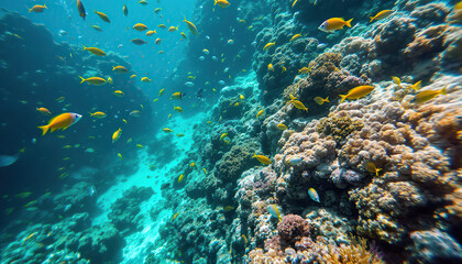 Fototapeta premium 4K HD Video of many varieties of tropical fish swimming around in a coral reef. Coral reefs are diverse underwater ecosystems held together by calcium carbonate structures secreted by corals.