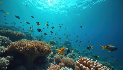4K HD Video of many varieties of tropical fish swimming around in a coral reef. Coral reefs are diverse underwater ecosystems held together by calcium carbonate structures secreted by corals.