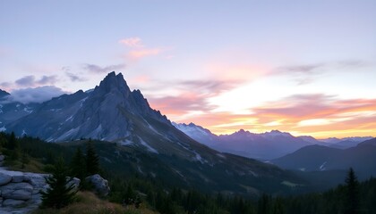 Fototapeta premium Mountain landscape at sunset