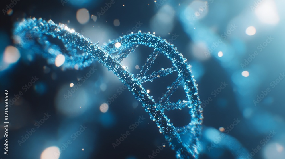 Canvas Prints close-up view of a shimmering blue dna double helix structure on a soft blurred background, represen