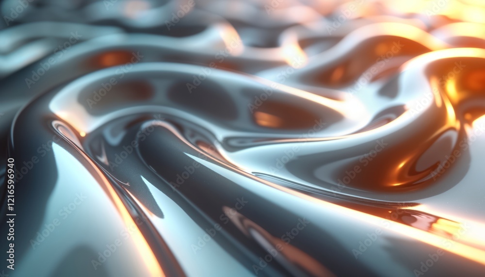 Leinwandbilder abstract metallic fluid forms with glossy chrome texture. fluid shapes resemble liquid metal futuris