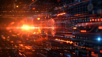 Obraz premium Futuristic digital landscape with glowing lines and circuits, depicting technology in motion