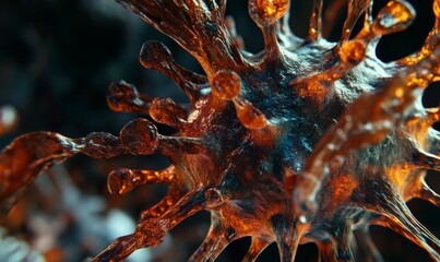 Microscopic View of Coronavirus: A close-up, detailed illustration of a virus particle, showcasing its intricate structure and potential danger.