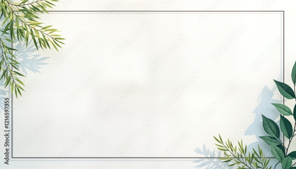 Leinwandbilder blank white surface with soft shadows of leaves. green leaves cast gentle shadows creating subtle 3d