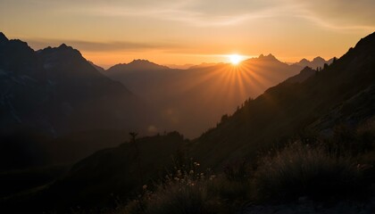 Obraz premium Mountain landscape at sunset