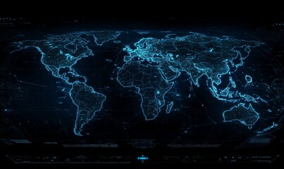 Map of the planet. World map. Global social network. Future. Blue futuristic background with planet Earth. Internet and technology background