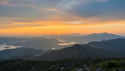 Obraz premium Mountain landscape at sunset