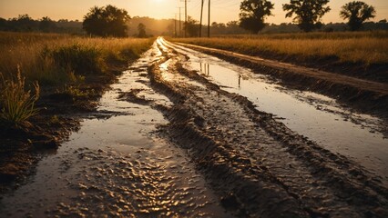 Muddy and washed-out paths and roads, a rugged and natural outdoor scene