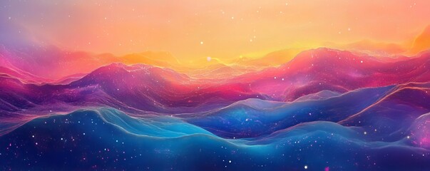 Multicolor glowing data over abstract digital landscape. 