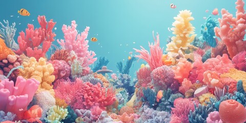 Naklejka premium Vibrant Coral Reef Ecosystem With Colorful Fish