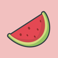 slice of watermelon with outline flat vector design.