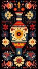 Ornate Vase with Vibrant Floral Design and Bold Colors