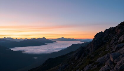 Obraz premium Mountain landscape at sunset