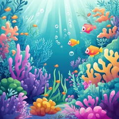 Fototapeta premium Vibrant Underwater Scene With Colorful Fish and Coral