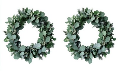 Minimalist elegant Christmas wreath with eucalyptus leaves and decorations