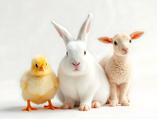 Adorable Baby Animals Together Rabbit Chick Lamb