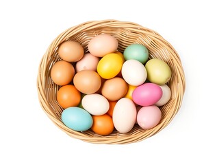 Pastel Easter Eggs in Woven Basket Spring Decor