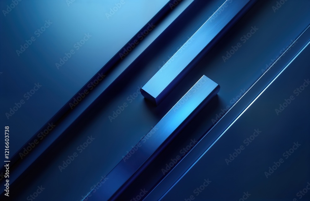 Aufkleber Modern abstract design with overlapping diagonal lines in deep blue. Geometric shapes, glossy effect create dynamic composition. Luxurious feel. Suitable for various creative uses like business