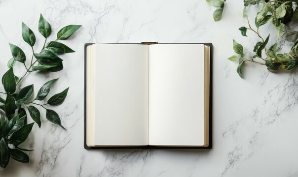 mockup of open book on white background with blank pages for customization