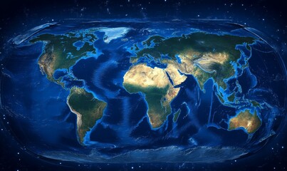 Map of the planet. World map. Global social network. Future. Blue futuristic background with planet Earth. Internet and technology background