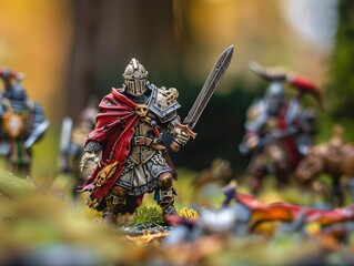Tabletop wargaming miniature, wearing armor and holding a sword, painted 