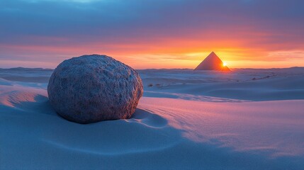 Desert sunset pyramid stone sphere background
