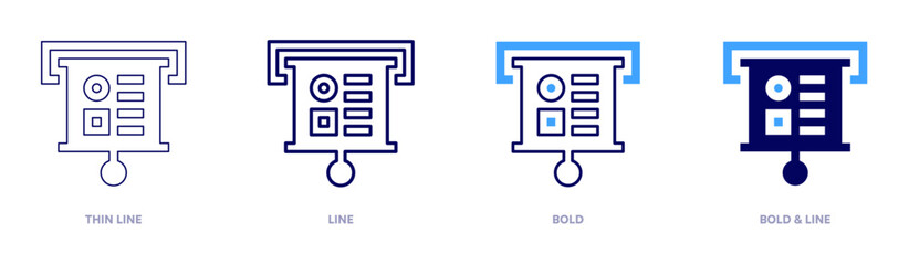 Presentations icon in 4 different styles. Thin Line, Line, Bold, and Bold Line. Duotone style. Editable stroke