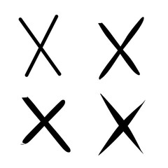 A set of four black X marks drawn in various styles. Useful for design elements, icons, or visual emphasis in presentations or projects.