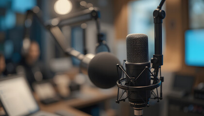 Professional microphone in a radio station.