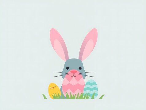 recommend clip art: Cute Easter Bunny with Eggs and Chick Spring Greeting