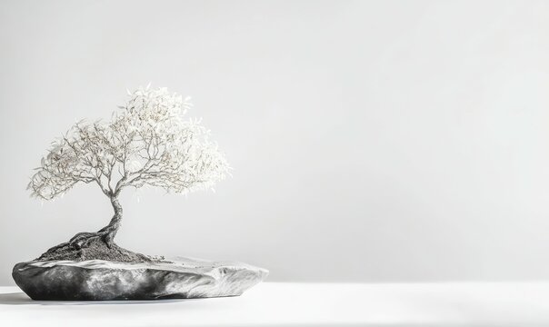 Minimalist Serissa foetida bonsai tree isolated on white background