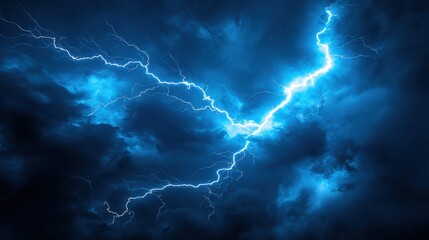dramatic lightning storm in a dark blue sky