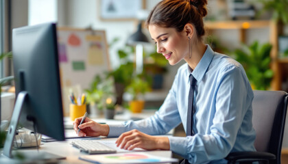 Fototapeta premium Focused Businesswoman Working at Desk