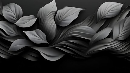 Abstract Dark Grey Leaves Flowing Design