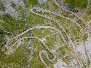 Aerial wide angle view of Transfagarasan mountain road in Romania