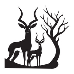 Impala Pair Silhouette Illustration with Tree