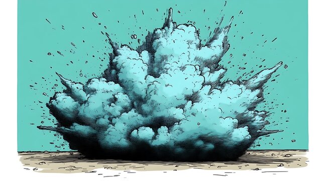 A teal colored explosion cloud bursts forth